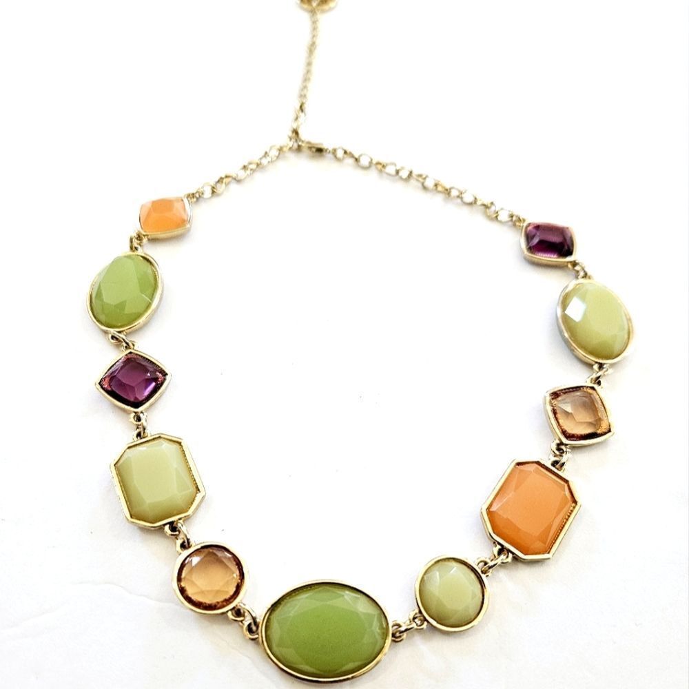 Vintage Trifari Signed '90s Bezel Set Gold Tone Rhinestone Geometric Necklace